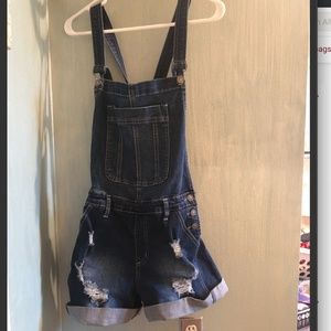 Distressed Overall Shorts
